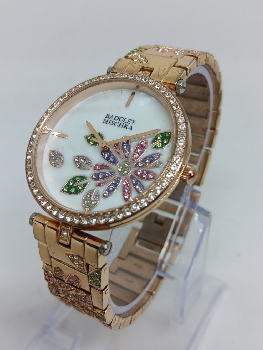 Badgley Mischka BA/1388 Women's Flower Dial Crystal Accent Rose Gold Tone Watch